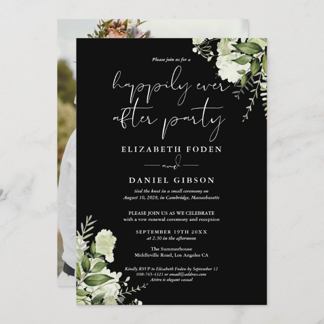 Invitación Greenery Happily Ever After Eloped Wedding Photo (Anverso / Reverso)