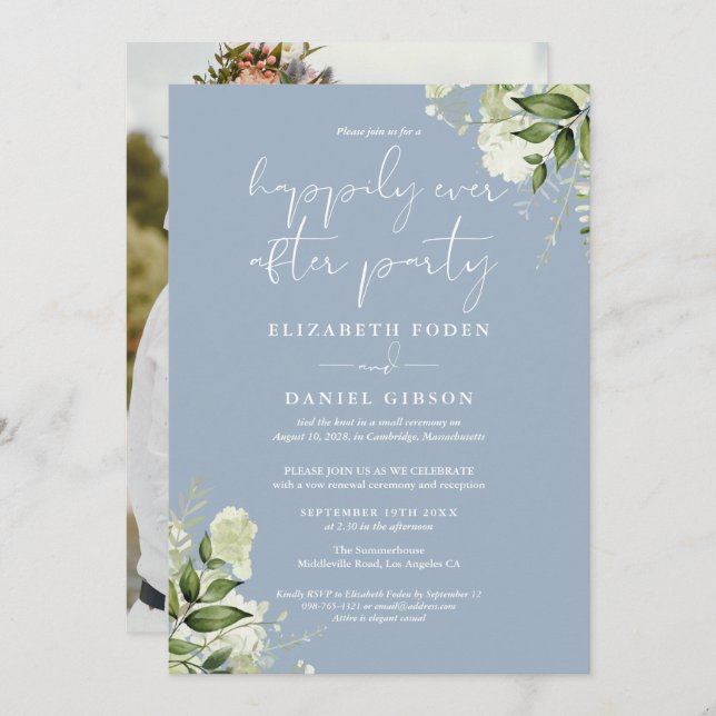 Invitación Greenery Happily Ever After Eloped Wedding Photo (Anverso / Reverso)