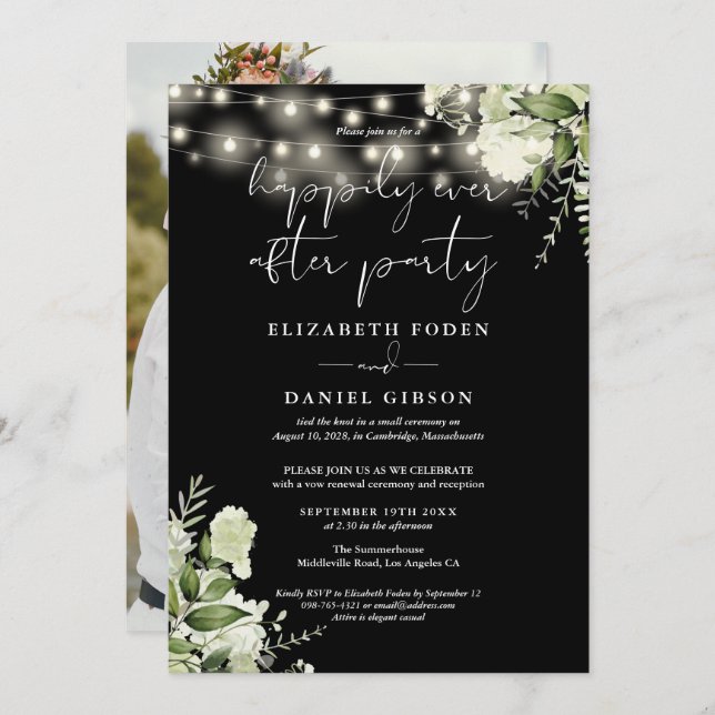 Invitación Greenery Happily Ever After Eloped Wedding Photo (Anverso / Reverso)