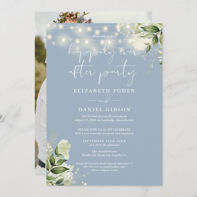 Invitación Greenery Happily Ever After Eloped Wedding Photo (Anverso / Reverso)