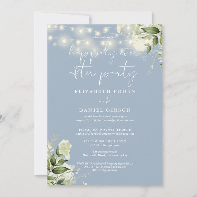 Invitación Greenery Happily Ever After Party Wedding Vows (Anverso)
