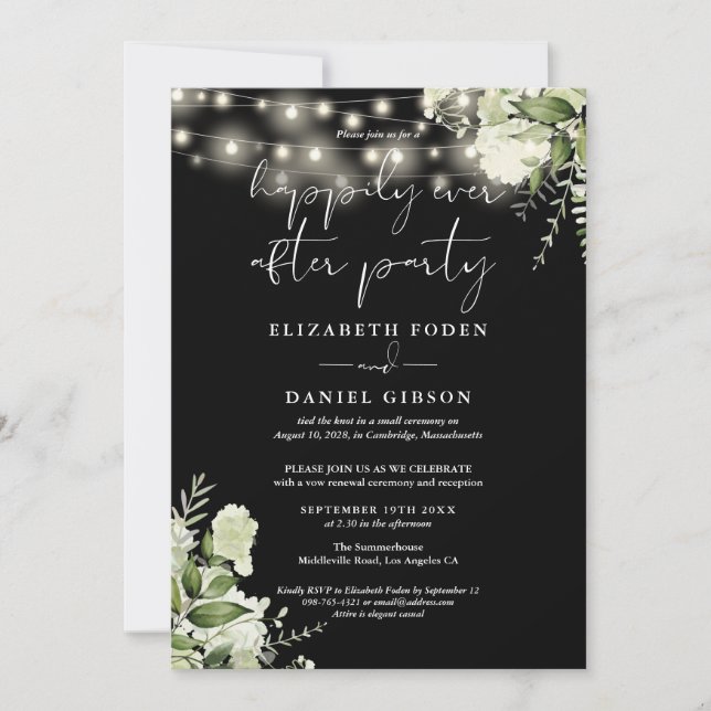 Invitación Greenery Happily Ever After Party Wedding Vows (Anverso)
