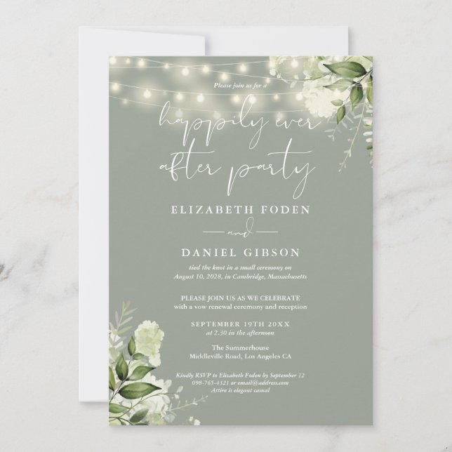 Invitación Greenery Happily Ever After Party Wedding Vows (Anverso)