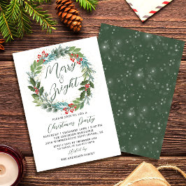 Invitación Greenery Holly Berries Wreath Navidades Fiesta