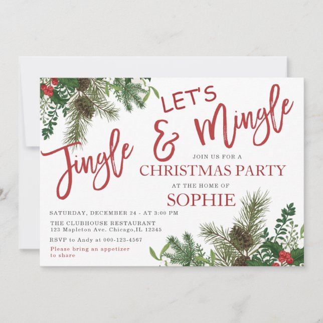 Invitación Greenery Jingle y Fiesta de Navidades de vacacione (Anverso)