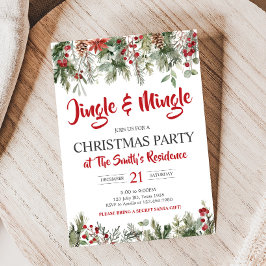 Invitación Greenery Jingle y Fiesta de Navidades Mingle