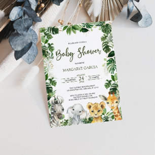 Invitación Greenery Jungle Safari Animals Baby Shower