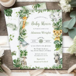 Invitación Greenery Jungle Safari Animals Boy Baby Shower<br><div class="desc">Personalice esta moda rústica invitación a la ducha de bebé con sus detalles de forma fácil y rápida, simplemente pulse el botón personalizar it para reorganizar y formatear el estilo y la ubicación del texto. Esta impresionante invitación incluye acuarela, bonitos animales de la selva y un frondoso follaje tropical. ¡Todo...</div>