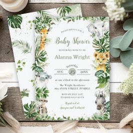 Invitación Greenery Jungle Safari Animals Boy Baby Shower