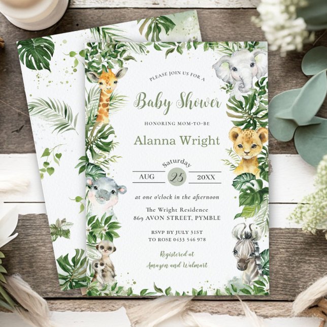 Invitación Greenery Jungle Safari Animals Boy Baby Shower (Subido por el creador)