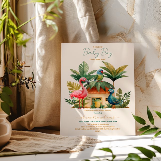 Invitación Greenery Jungle Safari Animals Boy Baby Shower (Subido por el creador)