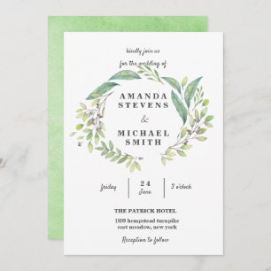 Invitación Greenery Laurel Olive Wreath Watercolor Boda