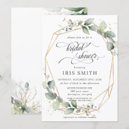 Invitación Greenery Leafy Foliage Bridal Shower Geométrica