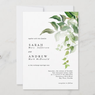 Invitación Greenery Leaves Modern Minimal Wedding