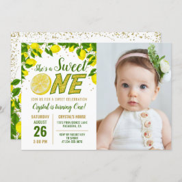 Invitación Greenery Lemon Sweet One Birthday Photo Invi