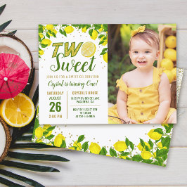 Invitación Greenery Lemon Two Sweet 2Birthday Photo