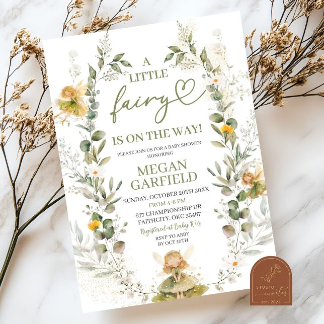 Invitación Greenery Little Fairy Baby Shower (Subido por el creador)