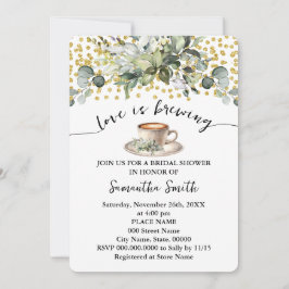 Invitación Greenery Love is Brewing Bridal Shower Coffee Bar