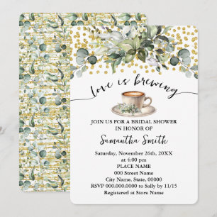Invitación Greenery Love is Brewing Bridal Shower Coffee Bar