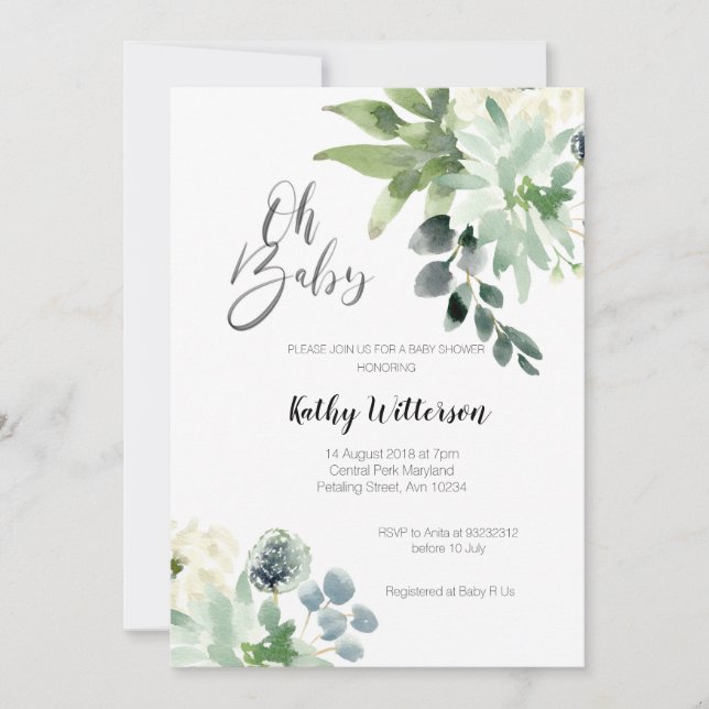 Invitación Greenery Modern Baby Shower Invitation Boy (Anverso)