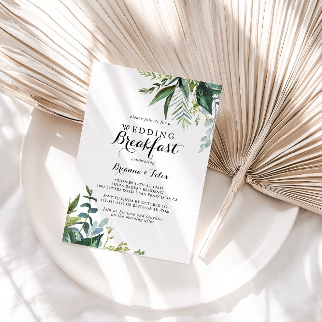 Invitación Greenery Modern Calligraphy Boda Breakfast (Subido por el creador)
