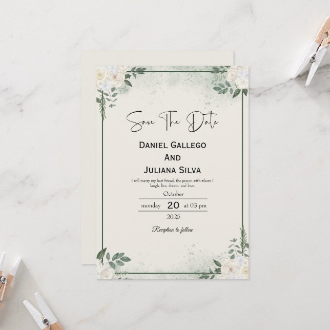 Invitación Greenery Modern Save The Date Invitation (Anverso/Reverso In Situ)