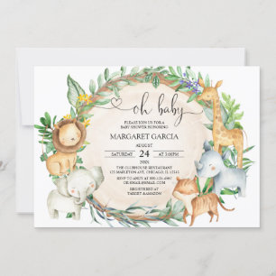 Invitación Greenery Oh Baby Jungle Safari Animals Baby Shower