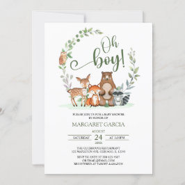 Invitación Greenery Oh Boy Woodland Animals Baby Shower