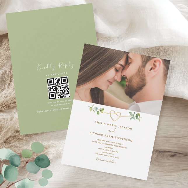 Invitación Greenery Photo QR Code Wedding (Subido por el creador)