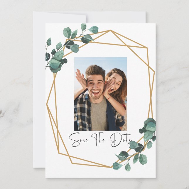 Invitación Greenery Photo Save The Date Invitation (Anverso)