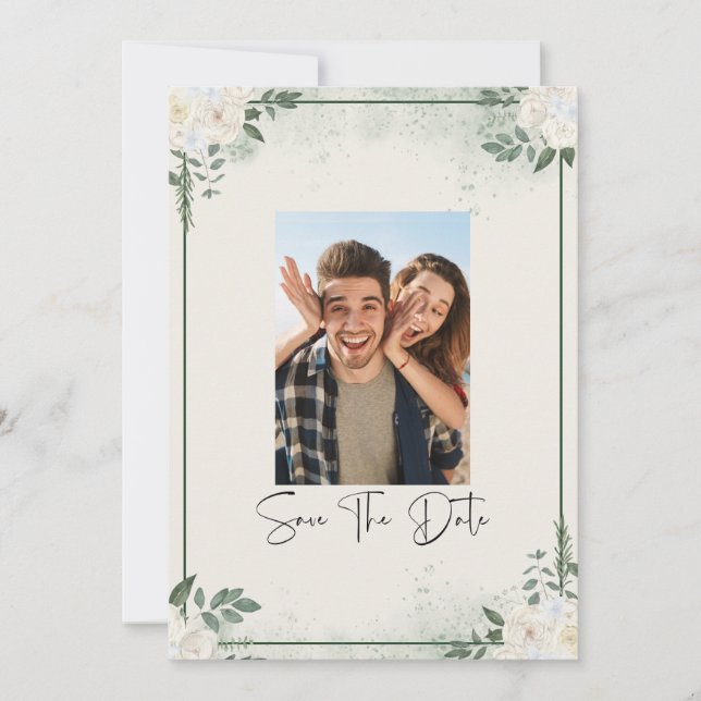Invitación Greenery Photo Save The Date Invitation (Anverso)