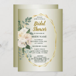 Invitación Greenery  Pink Floral Gold Geometric Bridal Shower