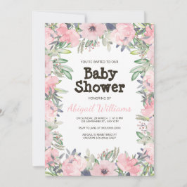 Invitación Greenery Pink Flower Baby Shower