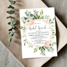 Invitación Greenery pink gold eucalyptus floral bridal brunch