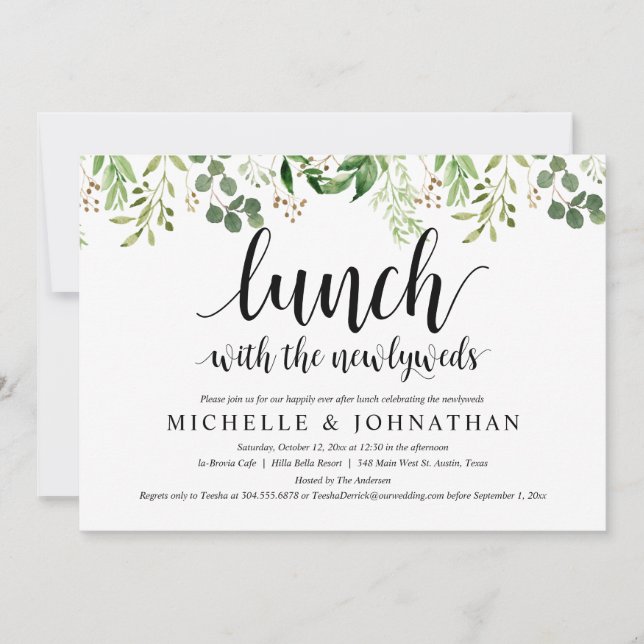 Invitación Greenery Post Boda Fiesta de cena (Anverso)