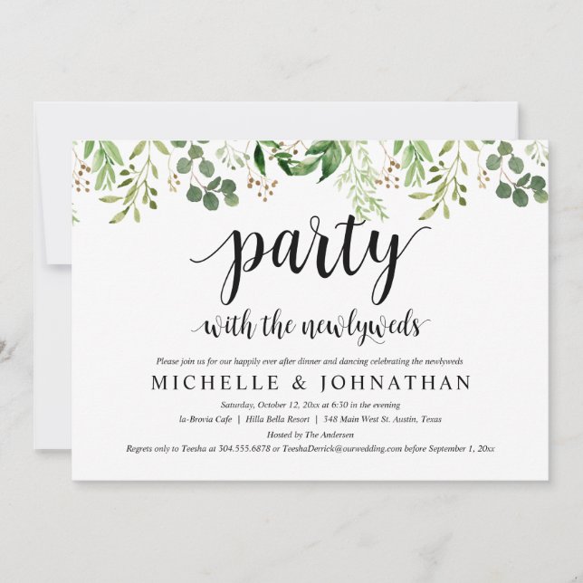 Invitación Greenery Post Boda Fiesta de cena (Anverso)