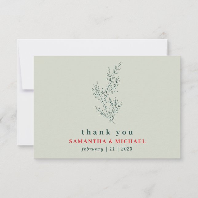 Invitación Greenery Red Botanical Floral gracias (Anverso)