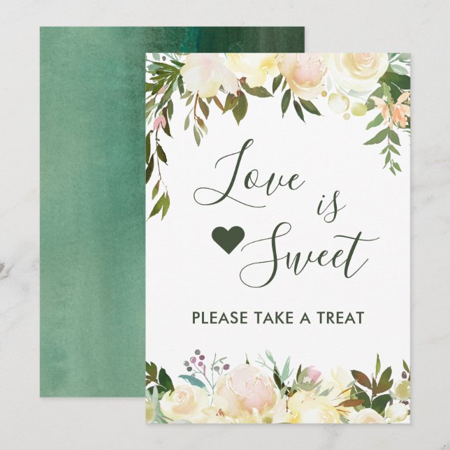 Invitación Greenery Rustic Floral Amor es Dulce Barra de Post (Anverso / Reverso)