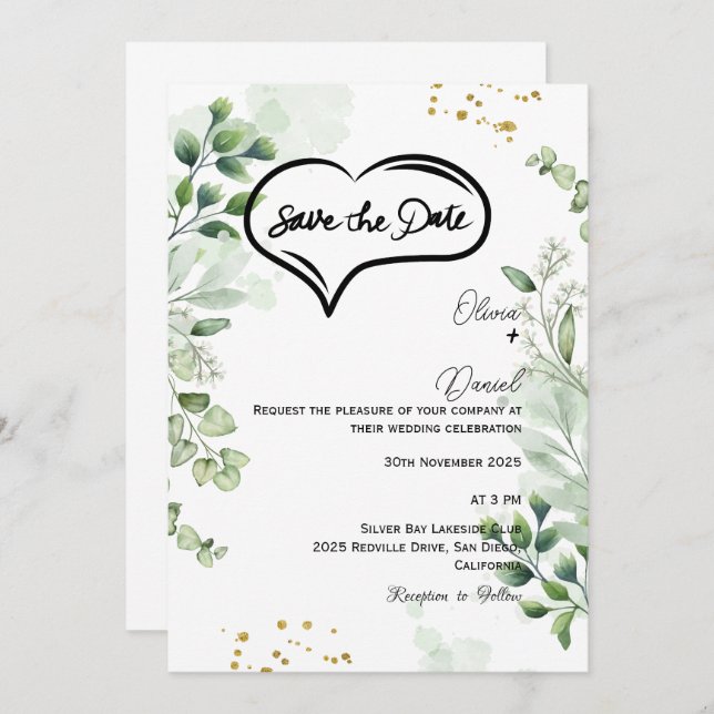 Invitación Greenery Rustic Save The Date Invitation (Anverso / Reverso)