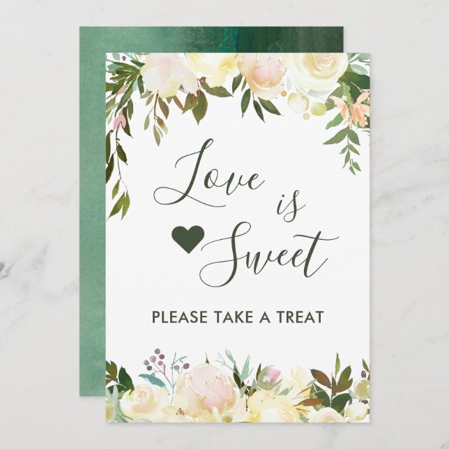 Invitación Greenery Rústico Floral Amor es Dulce Barra de Pos (Anverso / Reverso)