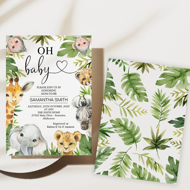 Invitación Greenery Safari Animals Baby Shower (Safari Baby Shower Invitations, Safari Theme, Gender Neutral Safari Animals Baby Shower, Jungle)
