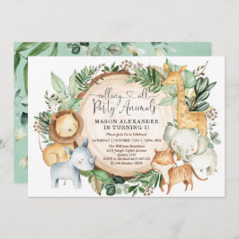 Invitación Greenery Safari Fiesta Animales Niños Cumpleaños