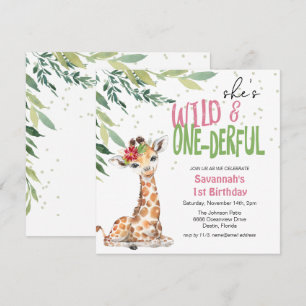 Invitación Greenery Safari Jirafa Cumpleaños 1
