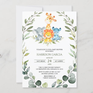 Invitación Greenery Safari Jungle Animals Baby Shower