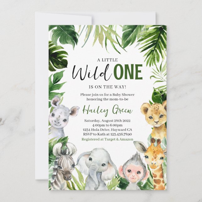 Invitación Greenery Safari Jungle Baby Shower (Anverso)