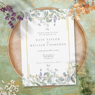 Invitación Greenery Sage Lilac Floral All In One Wedding