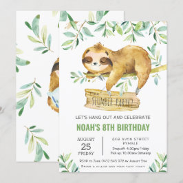 Invitación Greenery Sloth Slumber Sleepover Pajama Cumpleaños