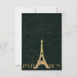 Invitación Greenery Starry Gold Eiffel Tower Paris Crystals