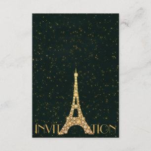 Invitación Greenery Starry Gold Eiffel Tower Paris Crystals
