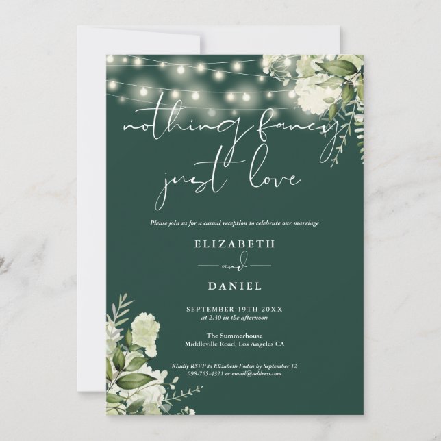 Invitación Greenery String Lights Elopement Wedding Reception (Anverso)